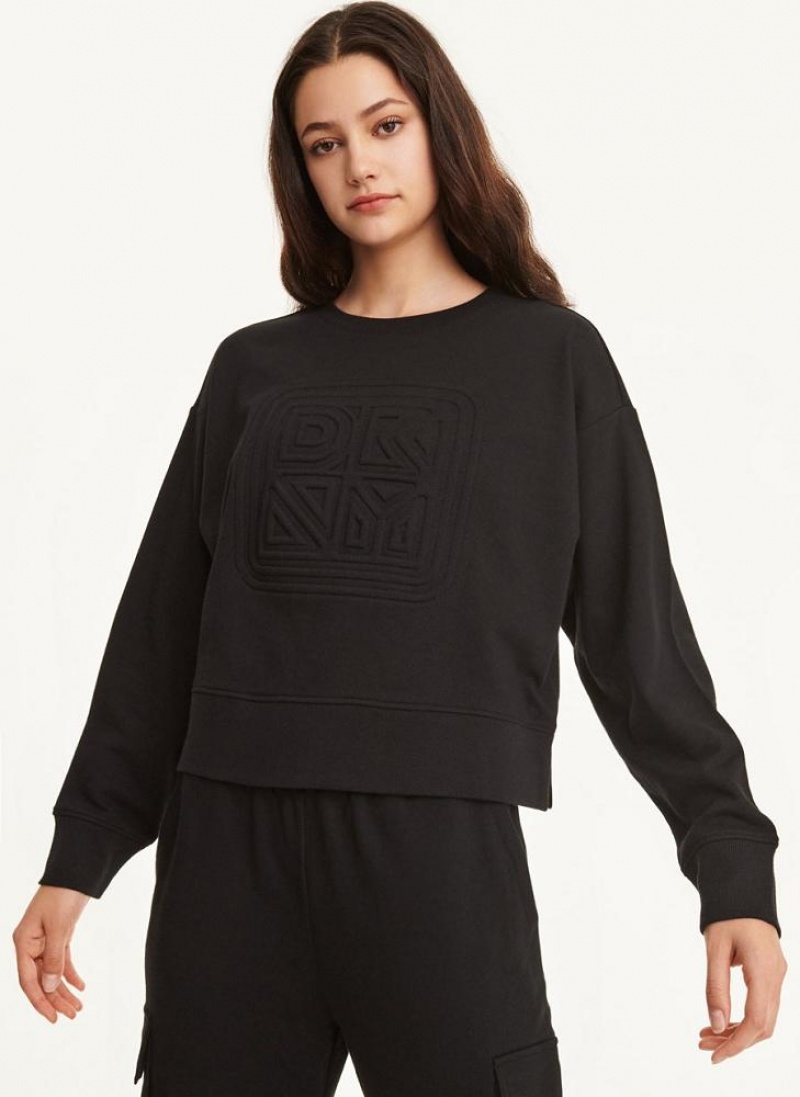 DKNY Embossed Logo Crewneck Sweatshirts Damen Schwarz | Austria_D1449