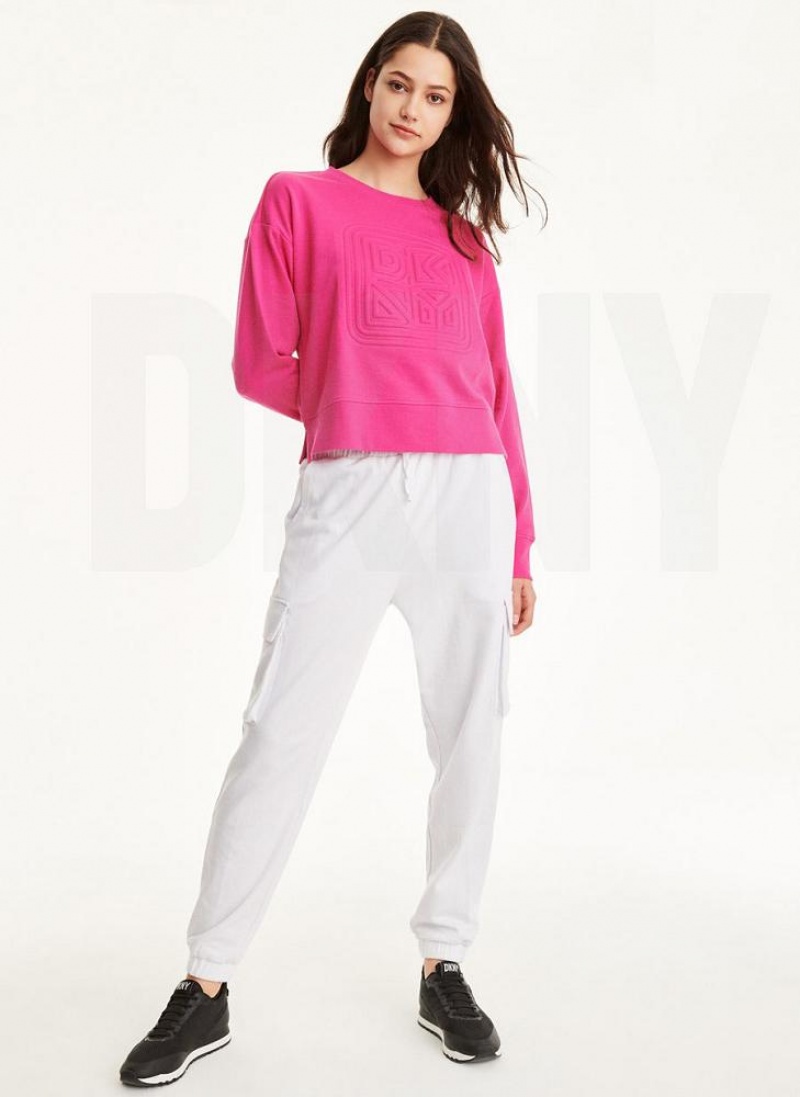 DKNY Embossed Logo Crewneck Sweatshirts Damen Rosa | Austria_D0573