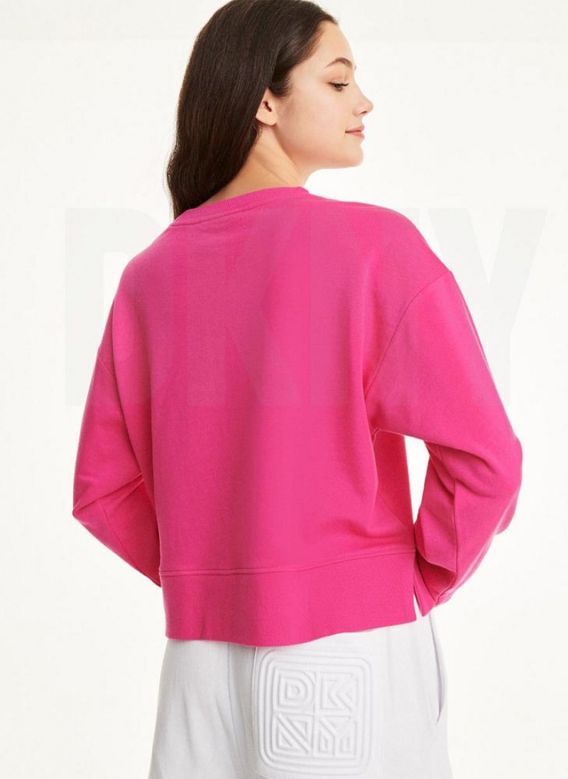 DKNY Embossed Logo Crewneck Sweatshirts Damen Rosa | Austria_D0573