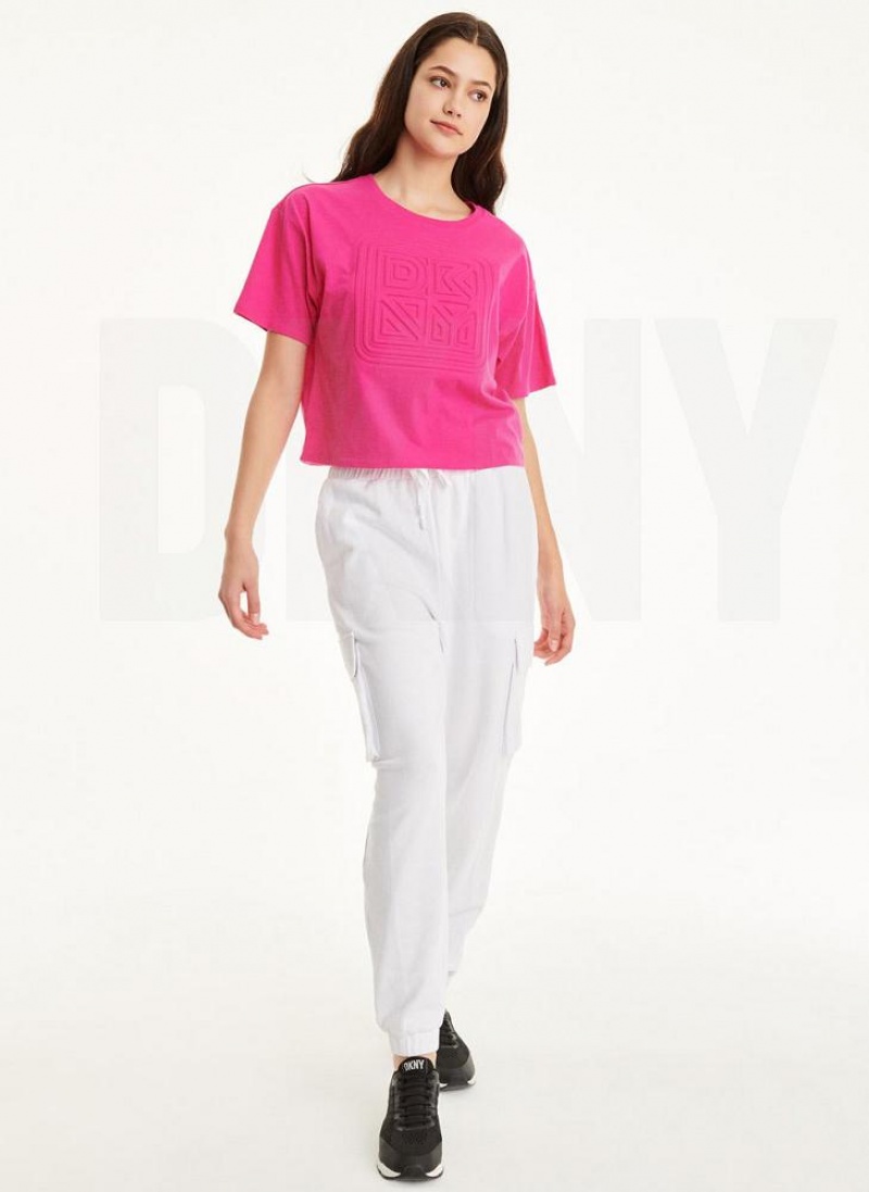 DKNY Embossed Logo Jersey T-shirts Damen Rosa | Austria_D1231