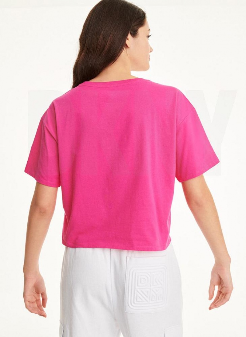 DKNY Embossed Logo Jersey T-shirts Damen Rosa | Austria_D1231