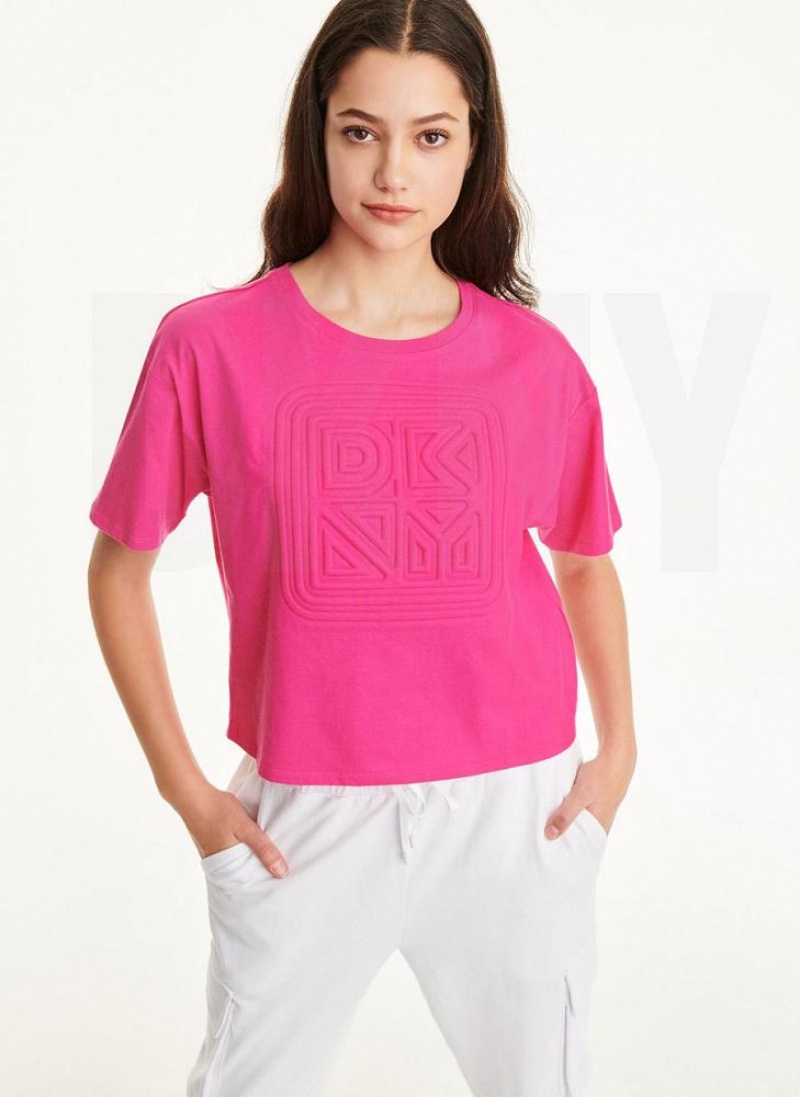 DKNY Embossed Logo Jersey T-shirts Damen Rosa | Austria_D1231