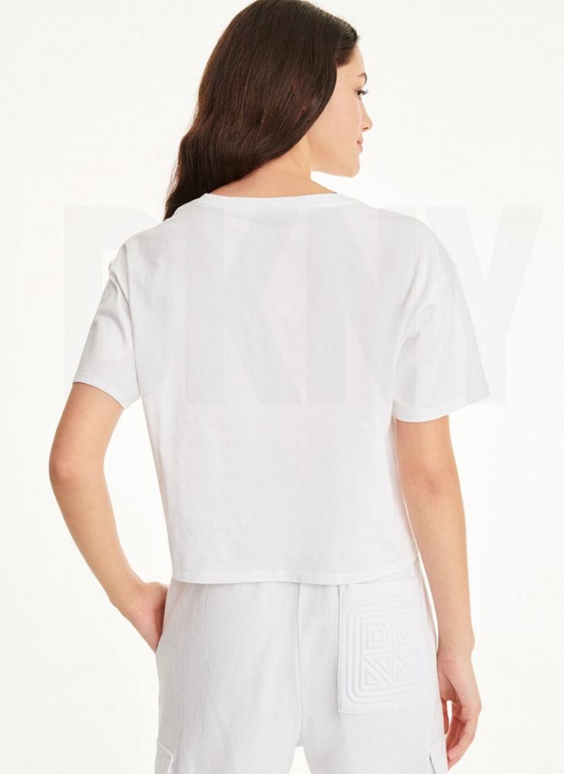 DKNY Embossed Logo Jersey T-shirts Damen Weiß | Austria_D1060