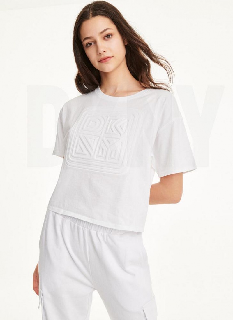 DKNY Embossed Logo Jersey T-shirts Damen Weiß | Austria_D1060