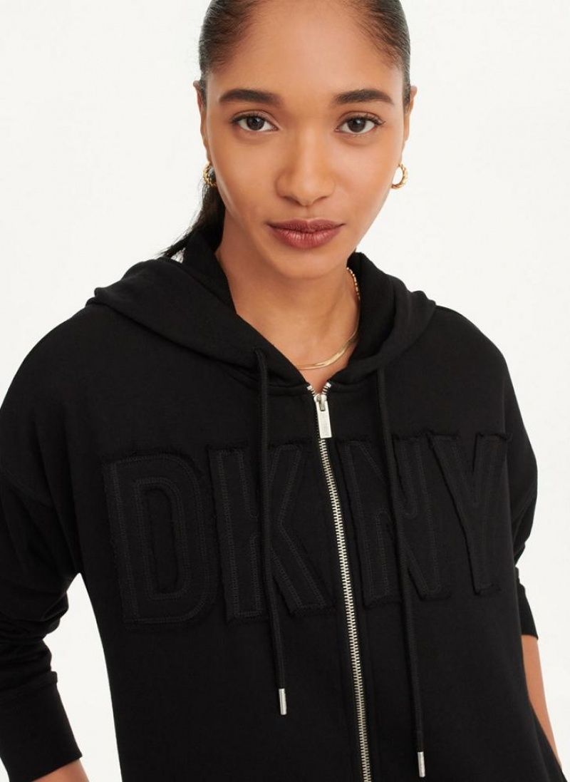 DKNY Exploded Applique Logo Hoodies Damen Schwarz | Austria_D1571