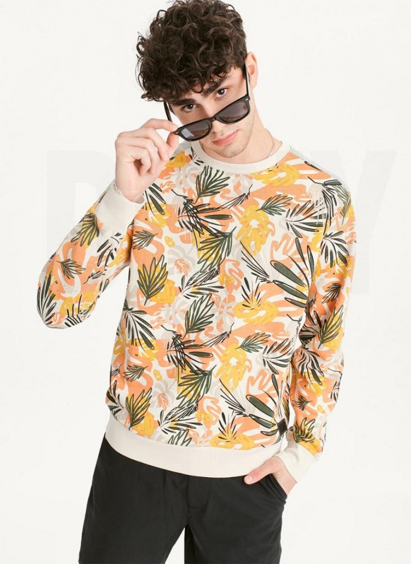 DKNY Exploded Palms Print French Terry Sweatshirts Herren Gelb | Austria_D0882