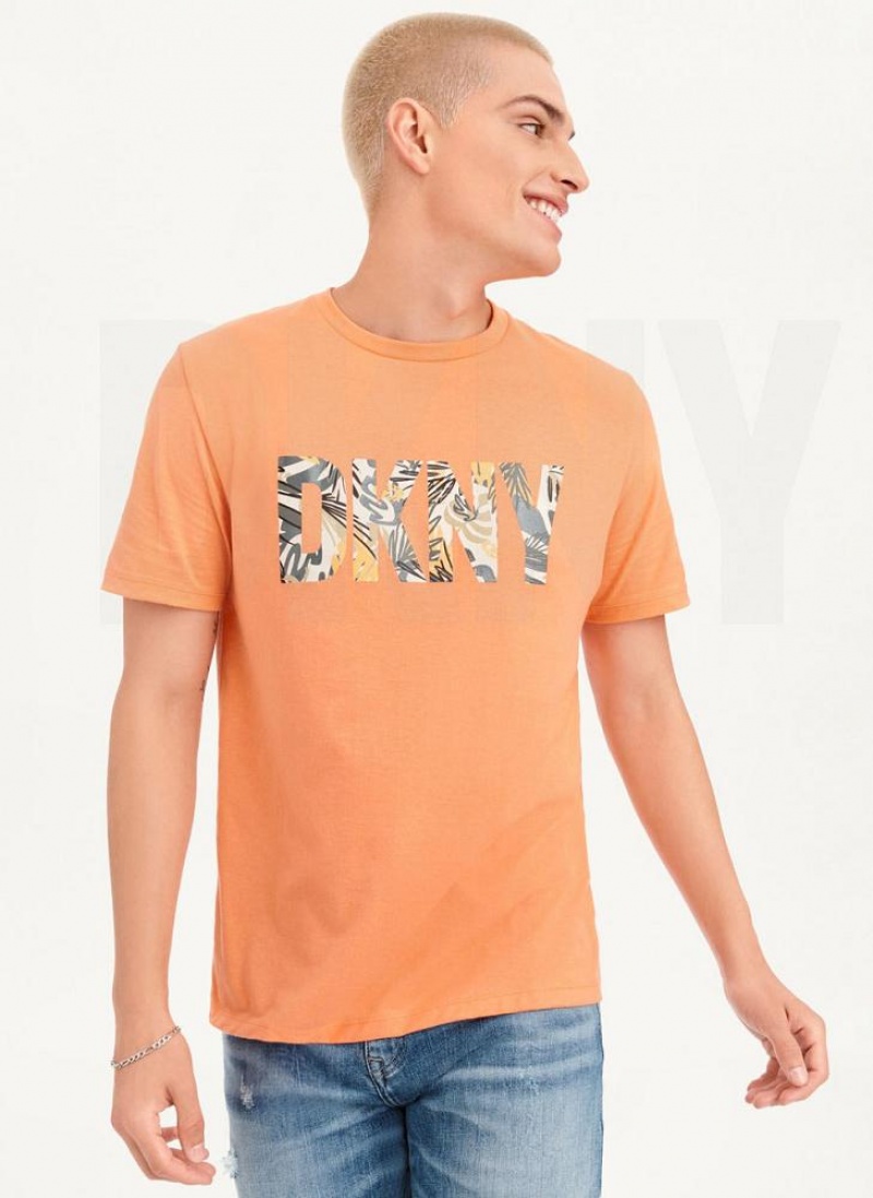 DKNY Exploded Palms Print Ss Knit T-shirts Herren Orange | Austria_D1095