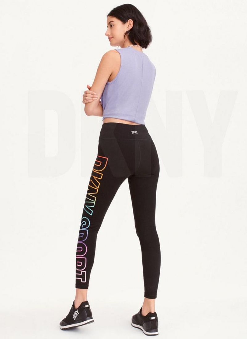 DKNY Exploded Pride Logo Leggings Damen Schwarz | Austria_D1169