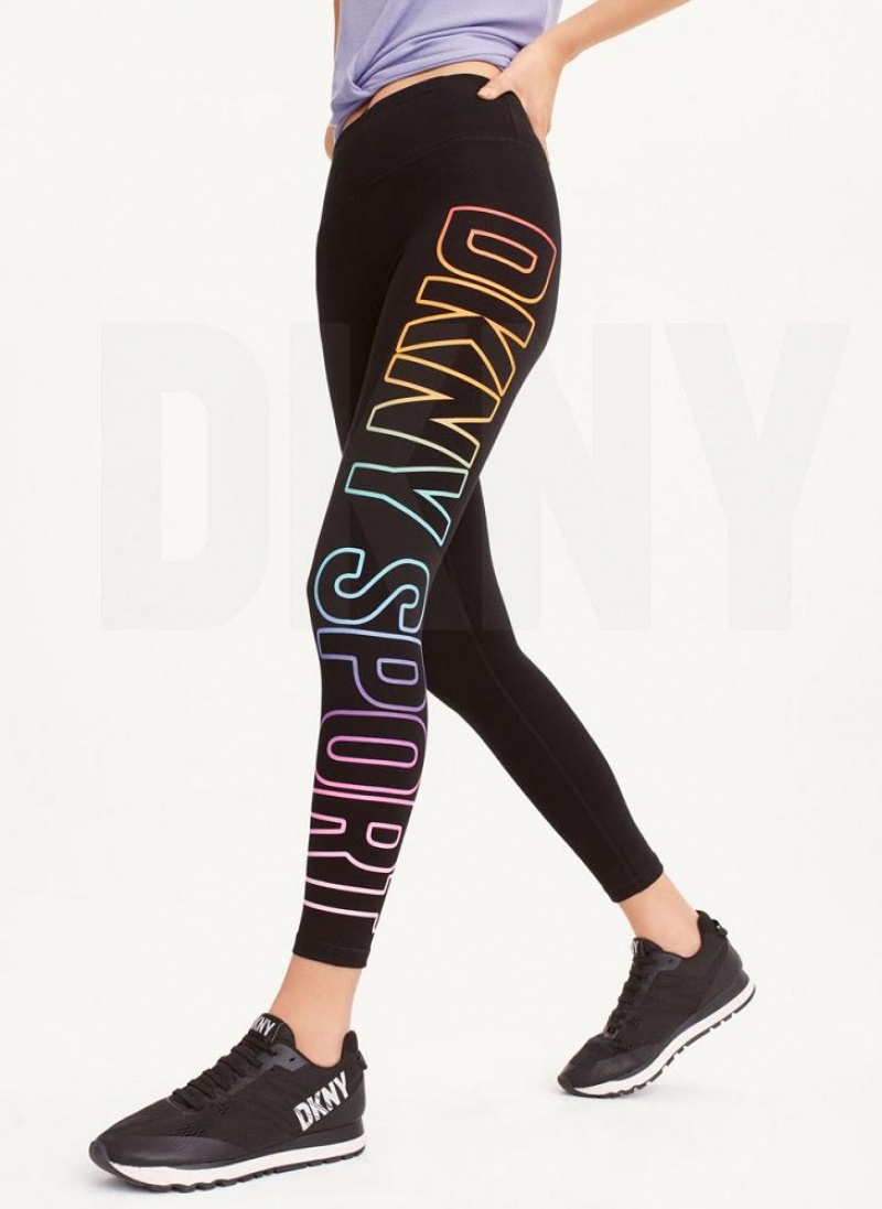 DKNY Exploded Pride Logo Leggings Damen Schwarz | Austria_D1169