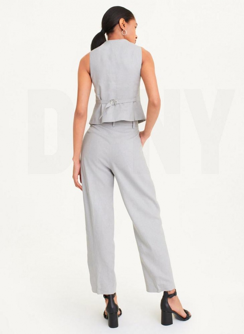 DKNY Falten Linen Hose Damen Grau | Austria_D0360