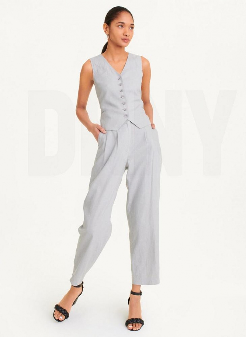 DKNY Falten Linen Hose Damen Grau | Austria_D0360