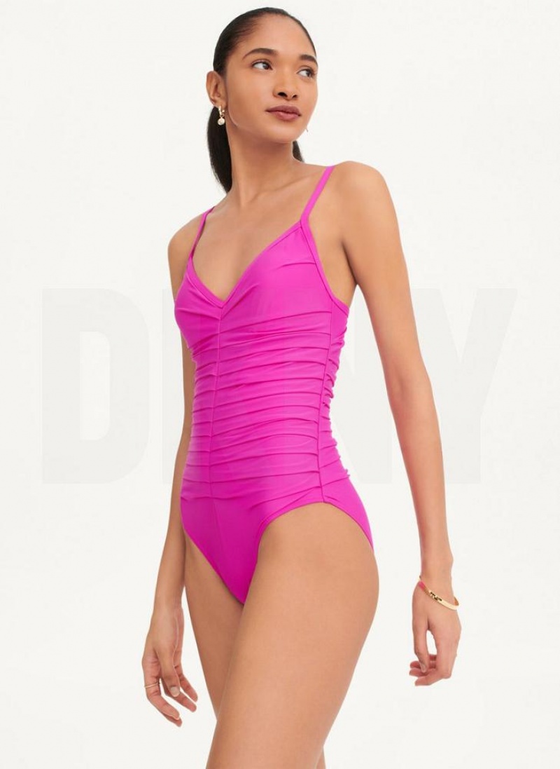 DKNY Falten One Piece Badeanzüge Damen Lila | Austria_D0984