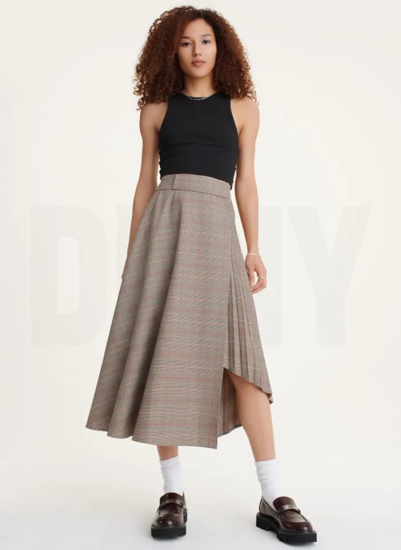 DKNY Falten Wrap Midi Röcke Damen Braun | Austria_D0958