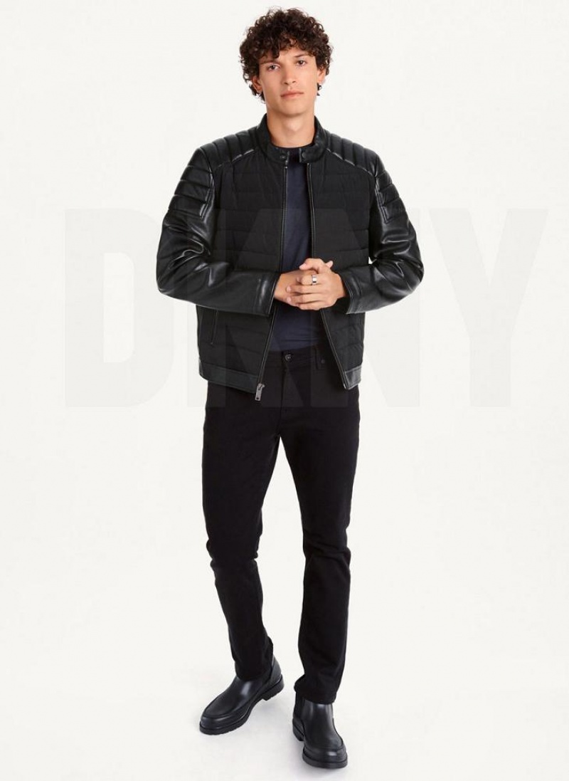 DKNY Faux-Leder Contrast Motocross Jacken Herren Schwarz | Austria_D1269