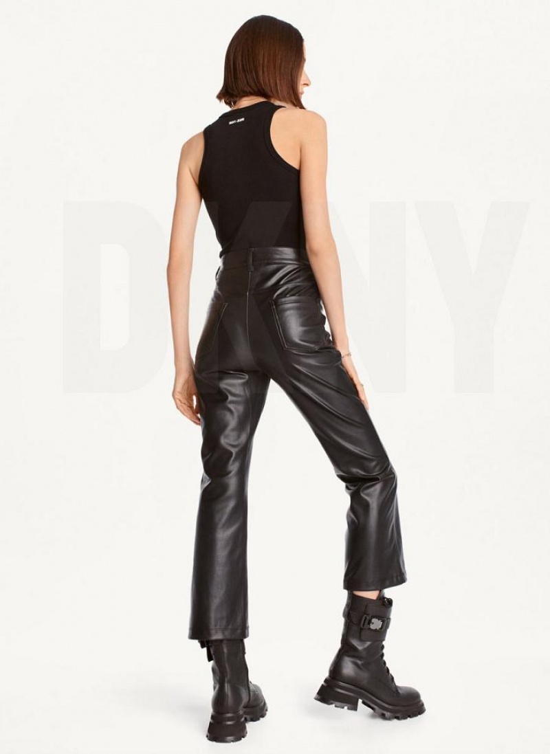 DKNY Faux-Leder Kick Flare Hose Damen Schwarz | Austria_D0659