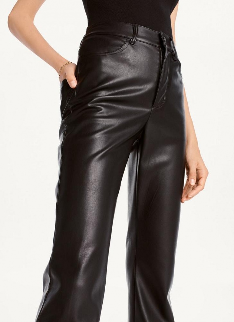 DKNY Faux-Leder Kick Flare Hose Damen Schwarz | Austria_D0659