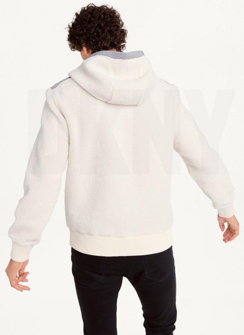 DKNY Faux-Shearling Pullover Hoodies Herren Weiß | Austria_D0542