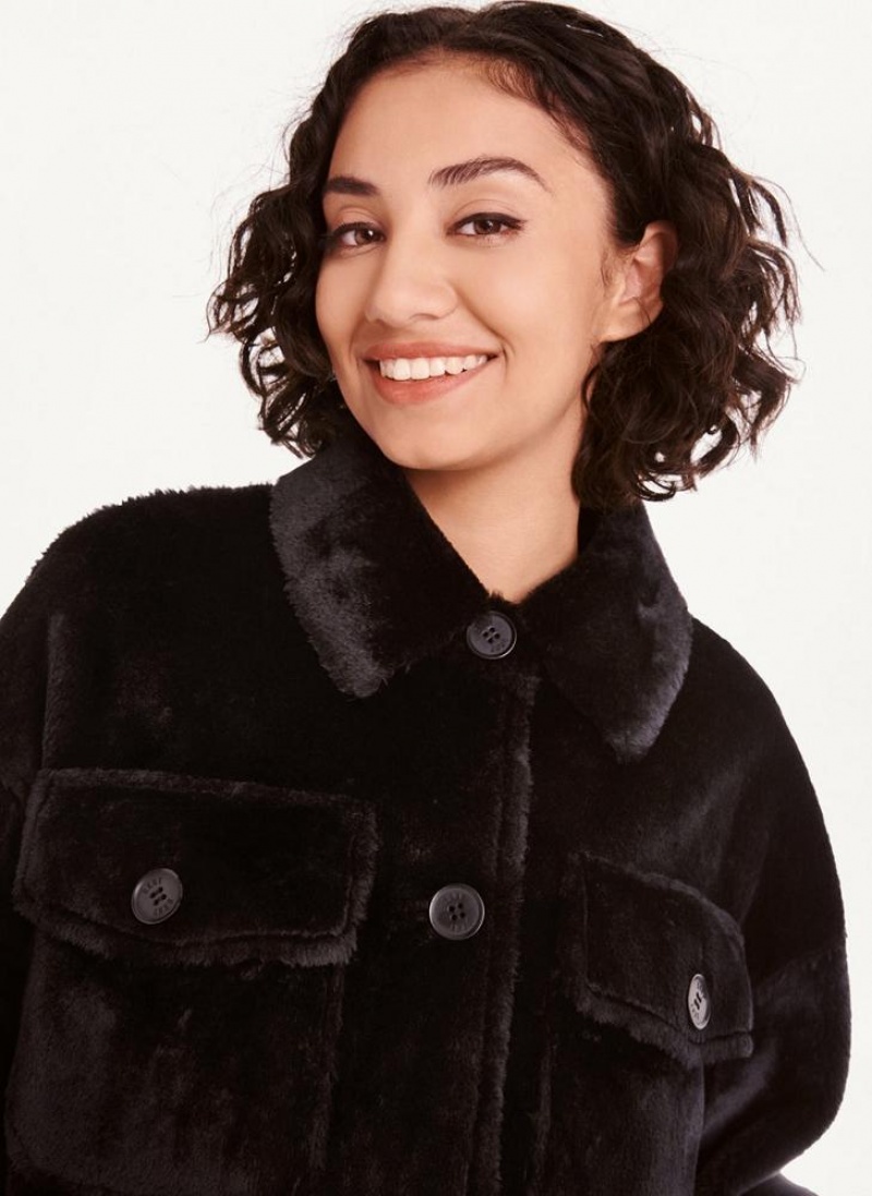 DKNY Faux Fur Shacket Jacken Damen Schwarz | Austria_D1091