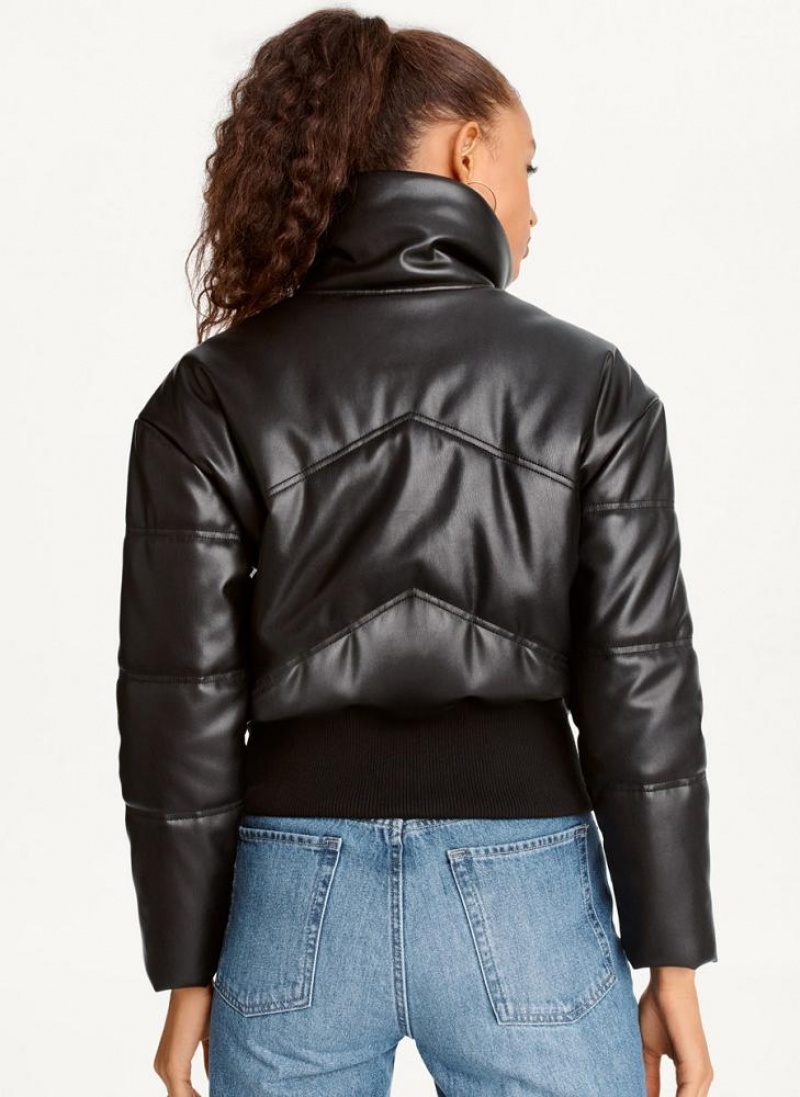 DKNY Faux Leder Cropped Bomber Jacken Damen Schwarz | Austria_D1697