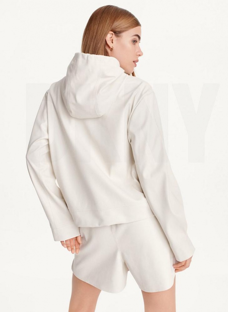 DKNY Faux Leder Hoodies Damen Weiß | Austria_D0458