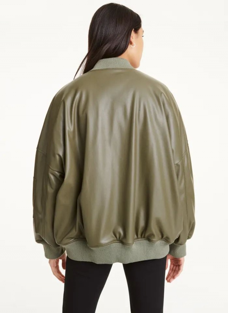 DKNY Faux Leder Oversized Bomber Jacken Damen Olivgrün | Austria_D0799