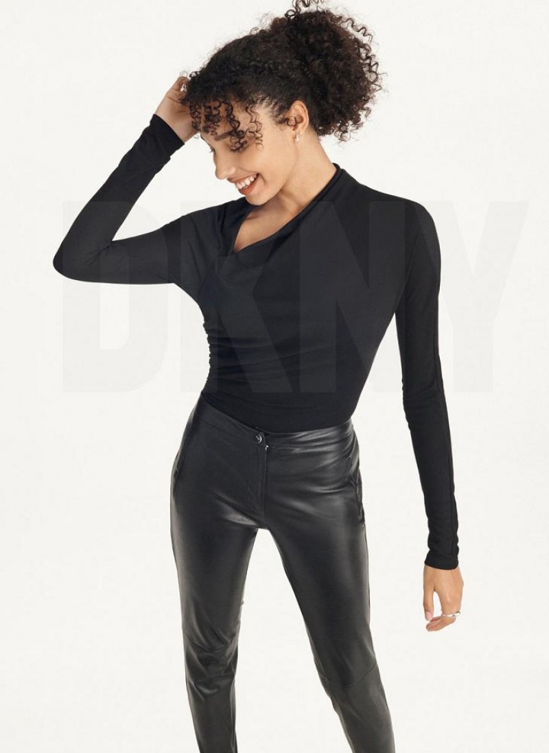 DKNY Faux Leder Schlank With Side Reißverschluss Hose Damen Schwarz | Austria_D0675