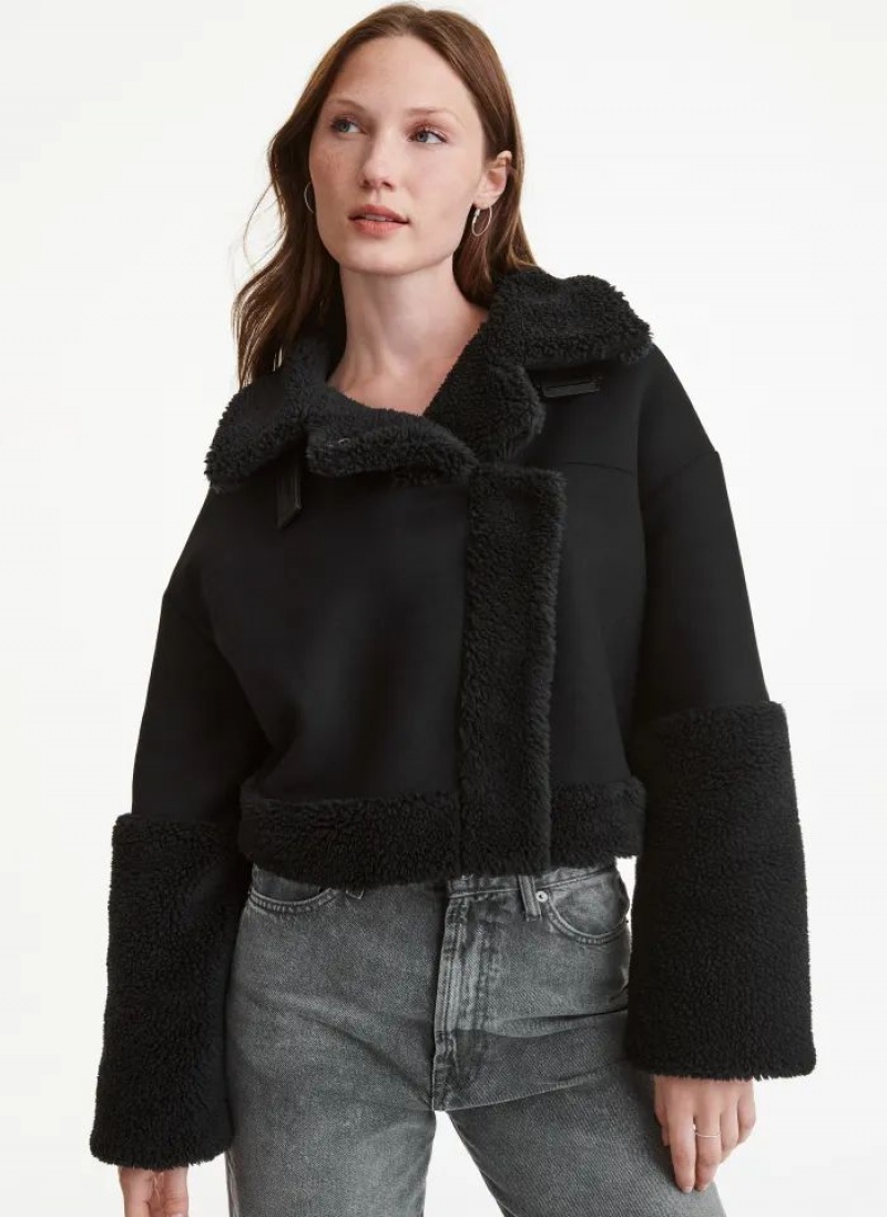 DKNY Faux Shearling Jacken Damen Schwarz | Austria_D0868