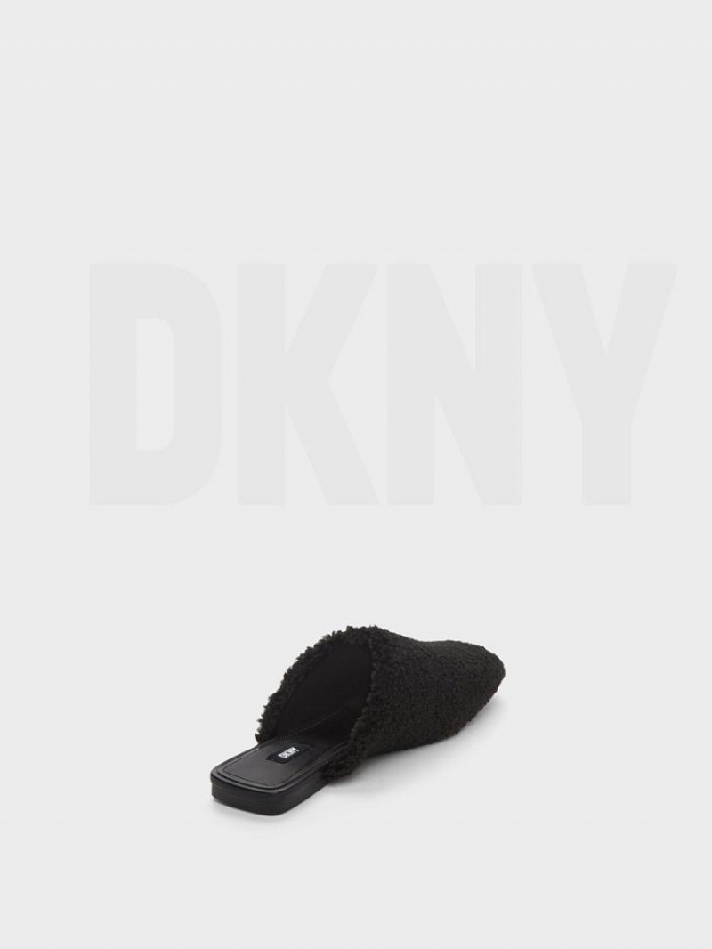 DKNY Flache Sherpa Pantoletten Damen Schwarz | Austria_D0446