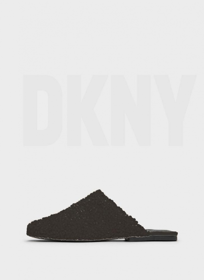 DKNY Flache Sherpa Pantoletten Damen Schwarz | Austria_D0446