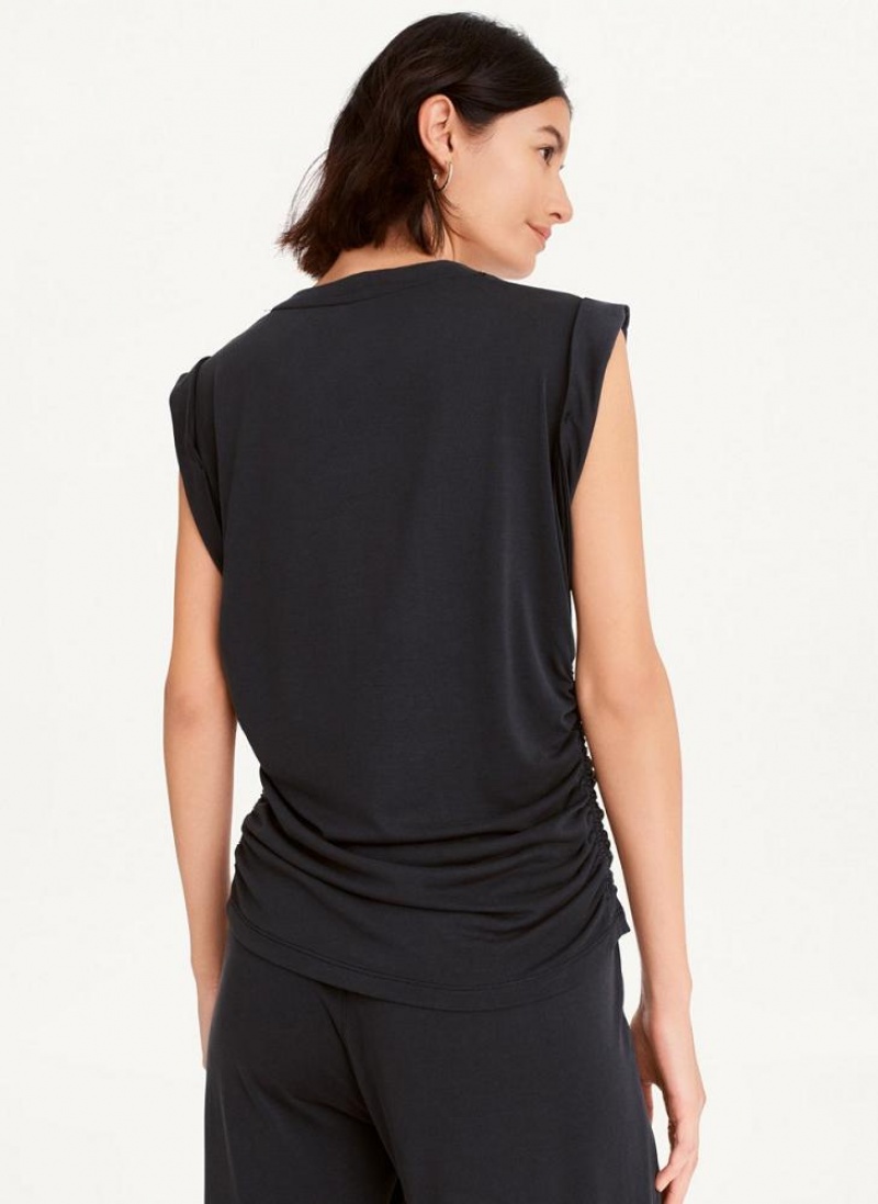 DKNY Flange Sleeve With Side Ruching Tanktop Damen Schwarz | Austria_D1630