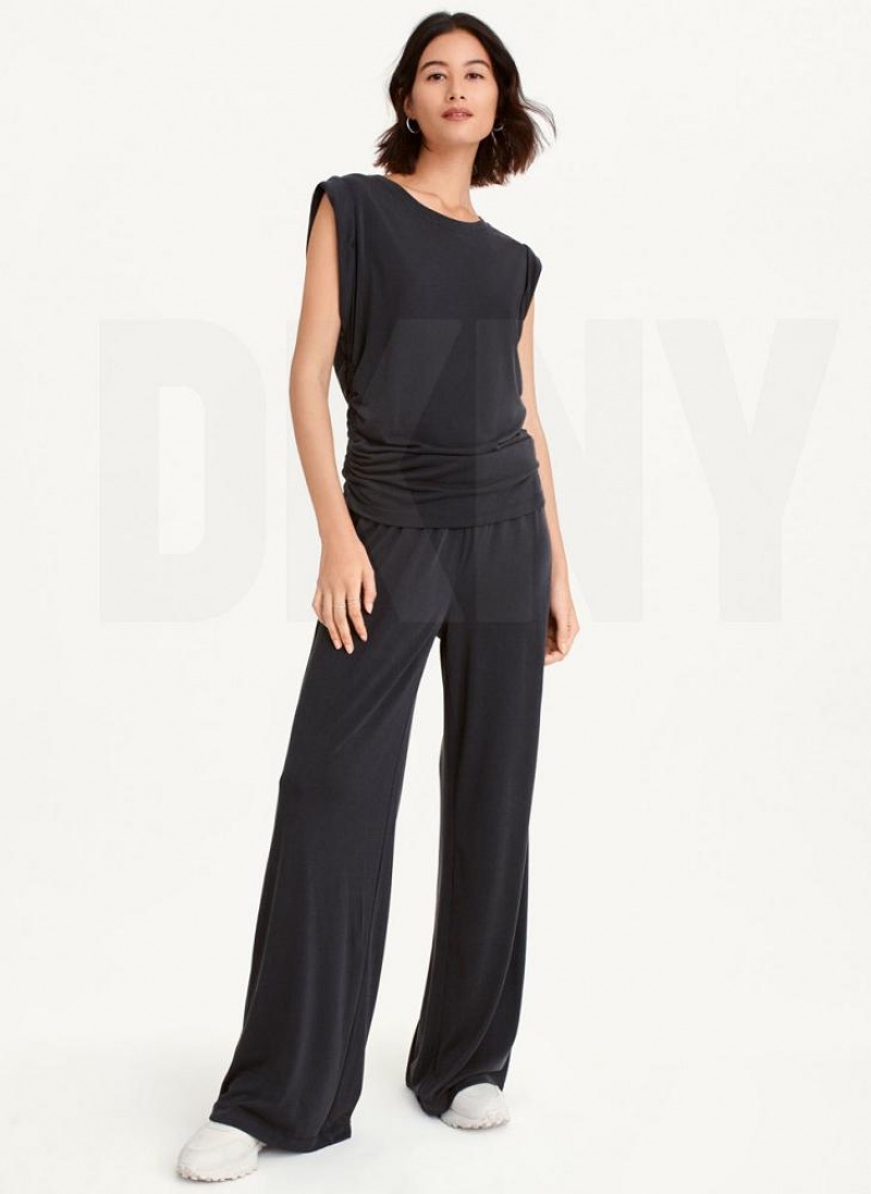 DKNY Flange Sleeve With Side Ruching Tanktop Damen Schwarz | Austria_D1630