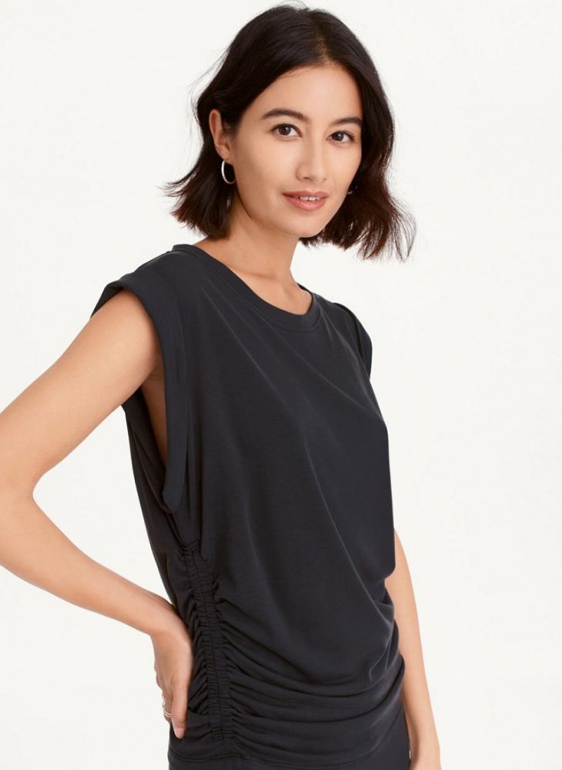 DKNY Flange Sleeve With Side Ruching Tanktop Damen Schwarz | Austria_D1630