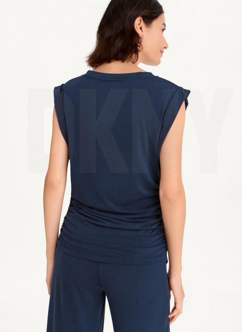 DKNY Flange Sleeve With Side Ruching Tanktop Damen Navy | Austria_D0396