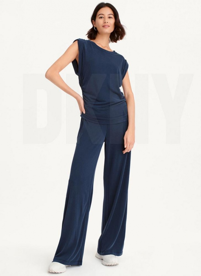 DKNY Flange Sleeve With Side Ruching Tanktop Damen Navy | Austria_D0396