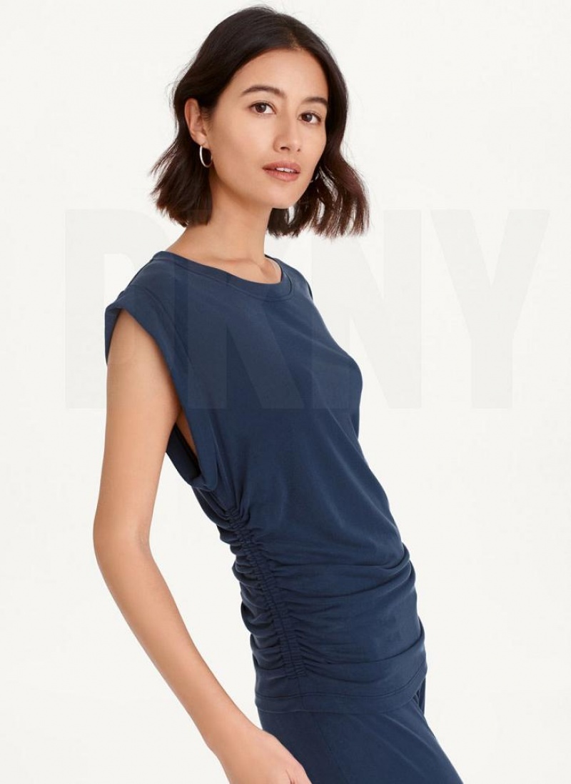 DKNY Flange Sleeve With Side Ruching Tanktop Damen Navy | Austria_D0396