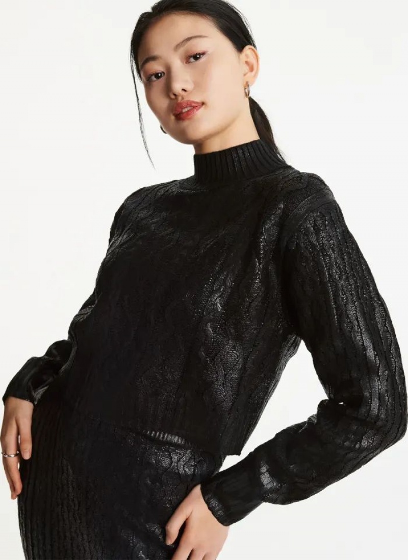 DKNY Foil Cropped Pullover Damen Schwarz | Austria_D0662