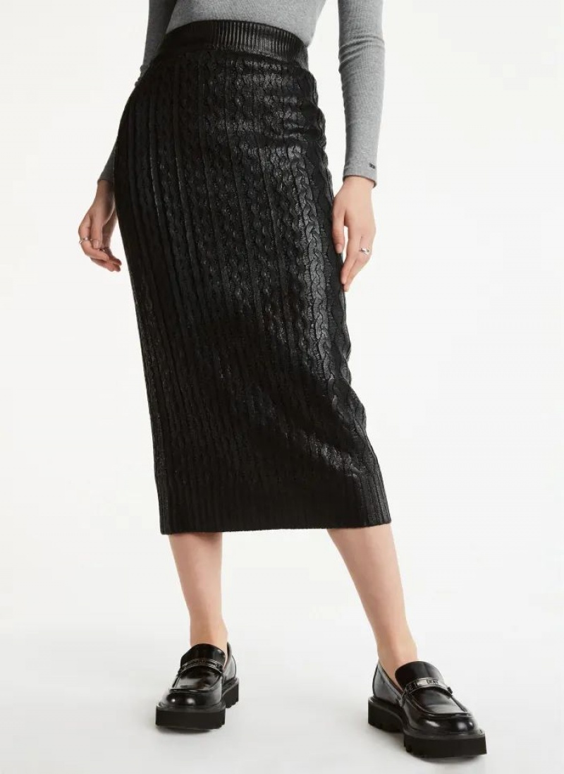 DKNY Foil Maxi Röcke Damen Schwarz | Austria_D1721