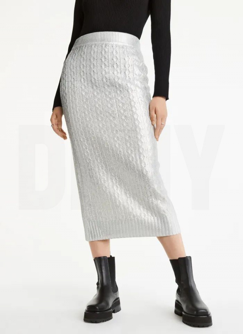 DKNY Foil Maxi Röcke Damen Weiß | Austria_D0907