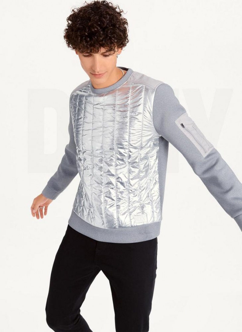 DKNY Foil Panel Crew Neck Sweatshirts Herren Silber | Austria_D1933