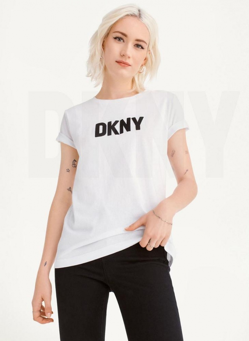 DKNY Foundation Logo T-shirts Damen Weiß Schwarz | Austria_D0554