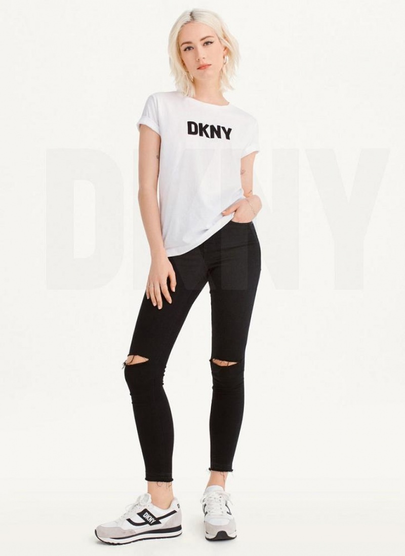 DKNY Foundation Logo T-shirts Damen Weiß Schwarz | Austria_D0554