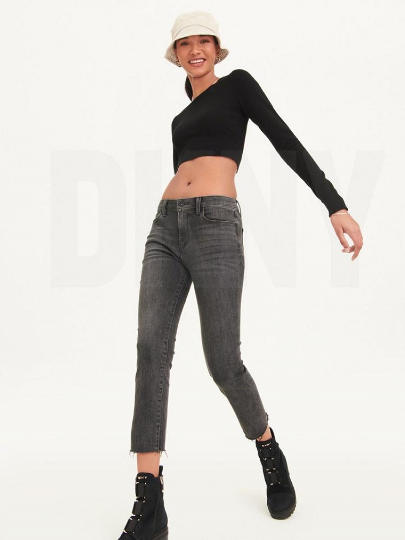 DKNY Foundation Slim Stright Crop With Raw Hem Jeans Damen Grau | Austria_D0741