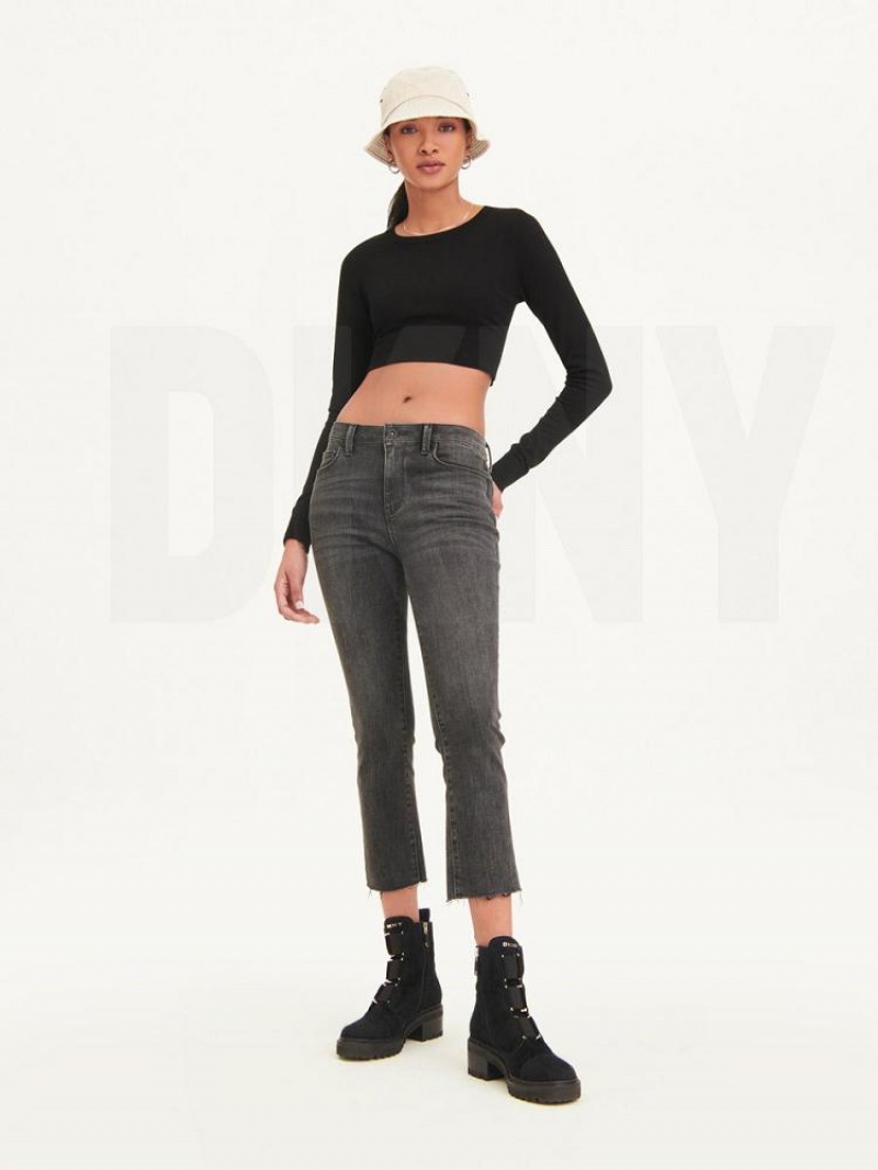 DKNY Foundation Slim Stright Crop With Raw Hem Jeans Damen Grau | Austria_D0741