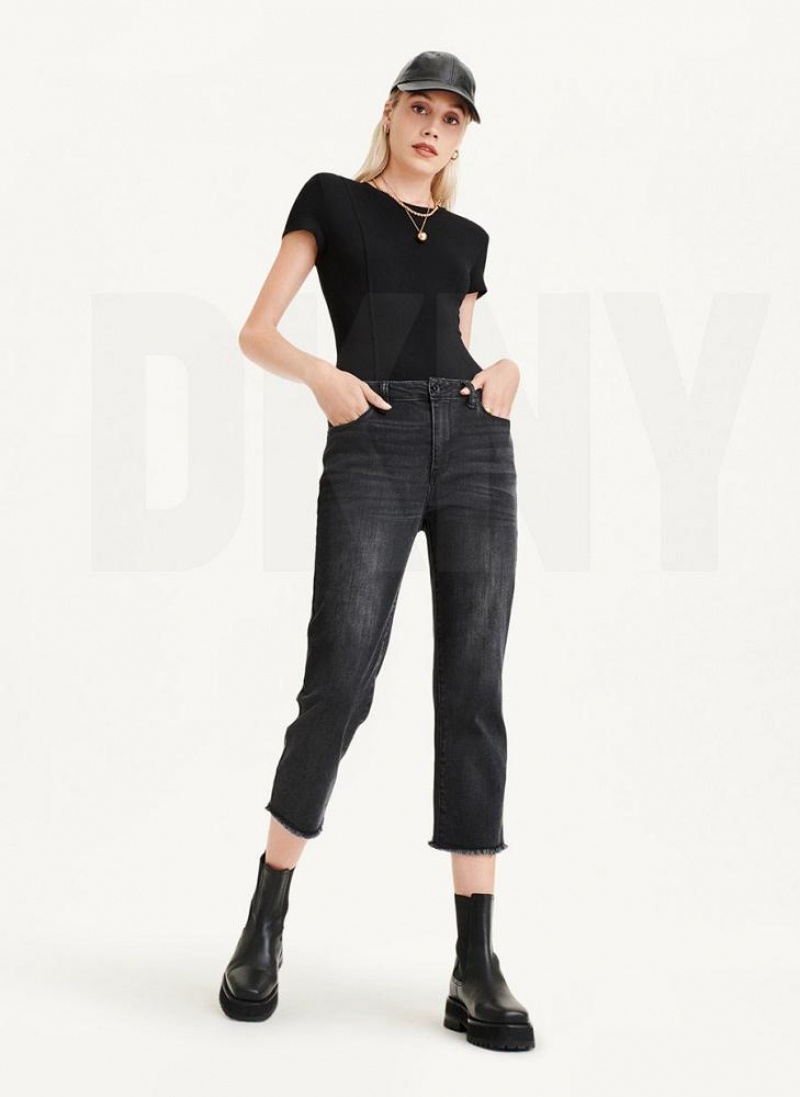 DKNY Foundation Slim Stright Crop With Raw Hem Jeans Damen Grau | Austria_D0741