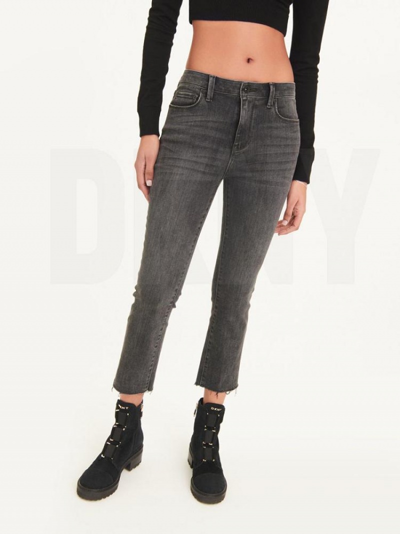 DKNY Foundation Slim Stright Crop With Raw Hem Jeans Damen Grau | Austria_D0741