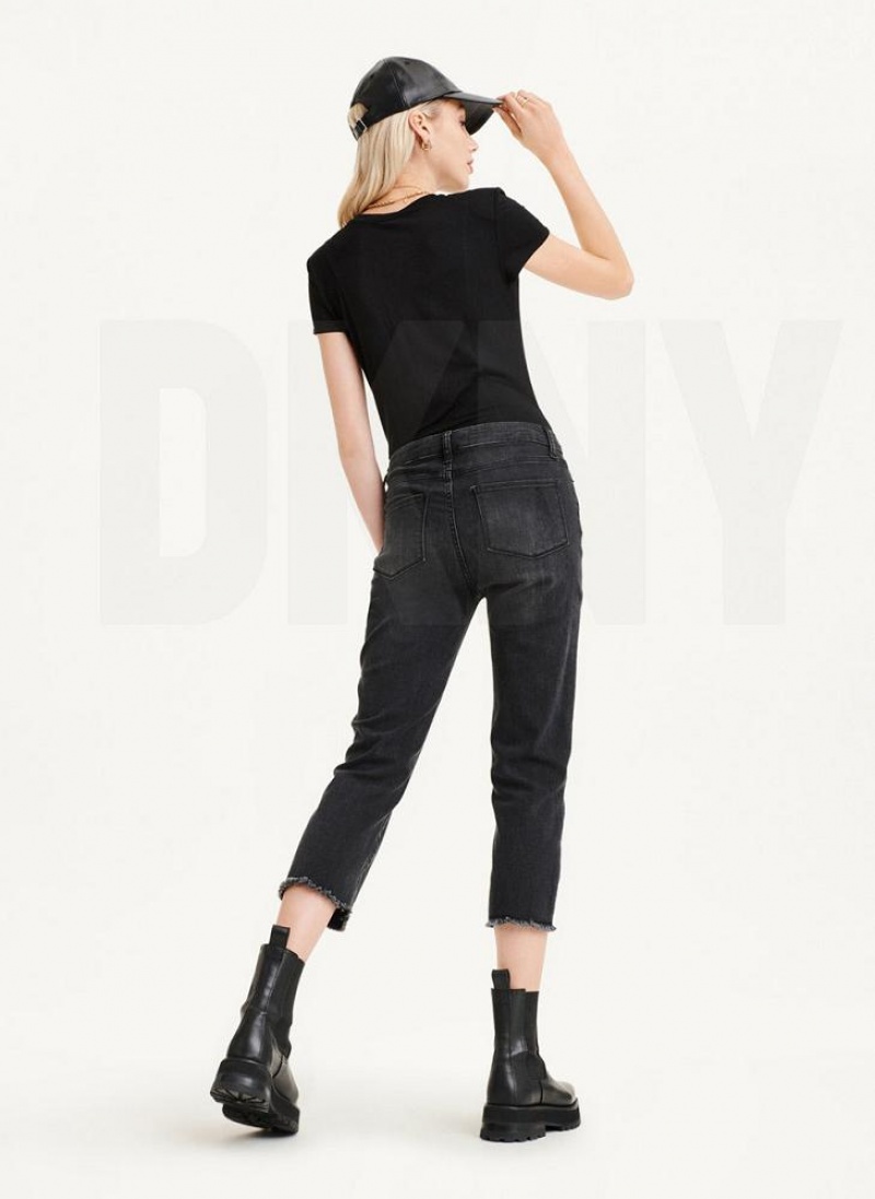 DKNY Foundation Slim Stright Crop With Raw Hem Jeans Damen Schwarz | Austria_D0764