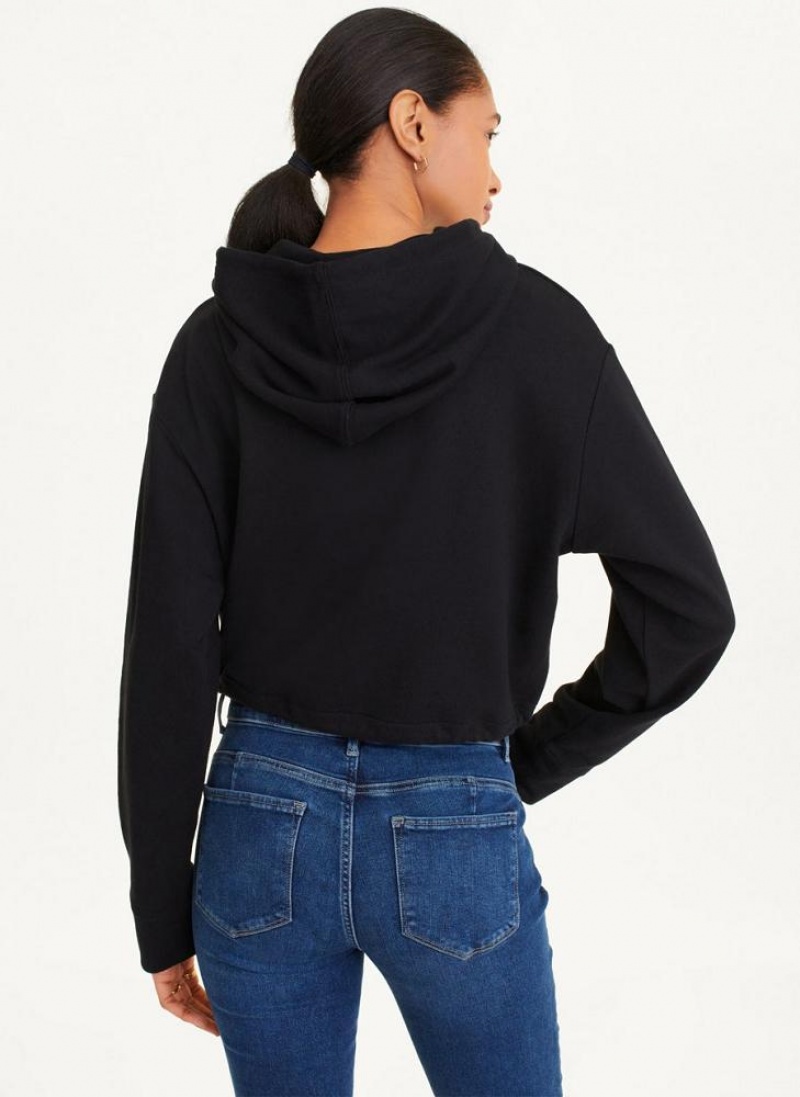 DKNY French Terry Cropped Hoodies Damen Schwarz | Austria_D1902