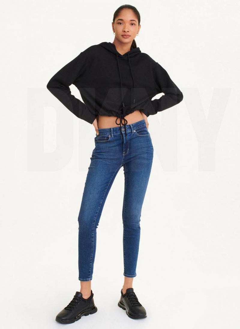 DKNY French Terry Cropped Hoodies Damen Schwarz | Austria_D1902