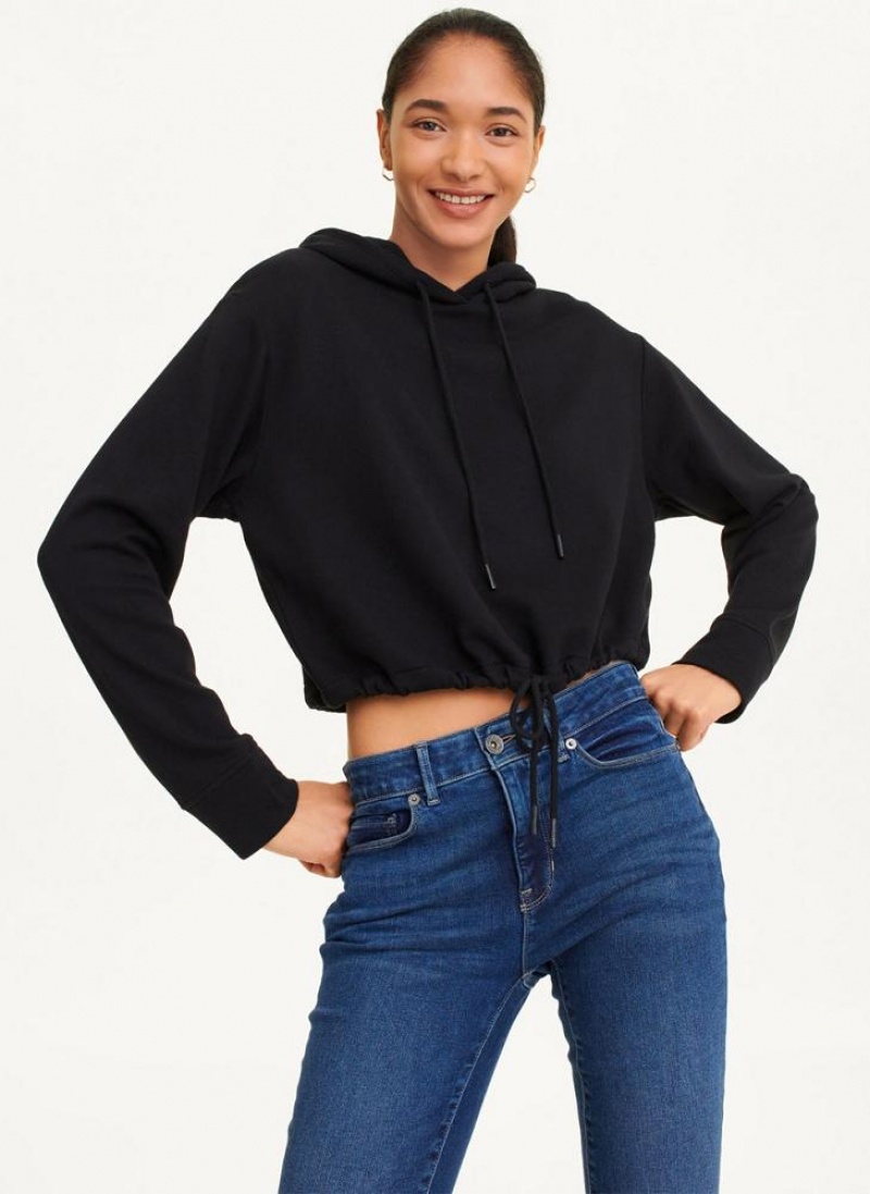 DKNY French Terry Cropped Hoodies Damen Schwarz | Austria_D1902