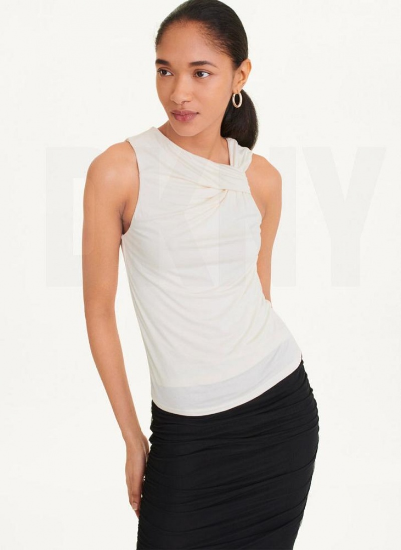 DKNY Gathered Knit Tanktop Damen Weiß | Austria_D1350